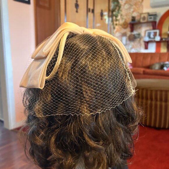 1950s birdcage beige cream lace front bow fascinator swing dance hat! - Picture 9 of 13